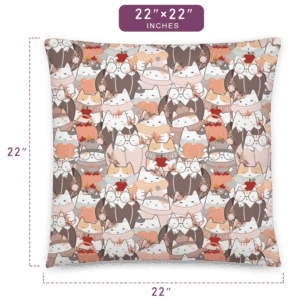 Funny Kawaii Style Cat Pattern Printed Pillow 22" x 22" Size