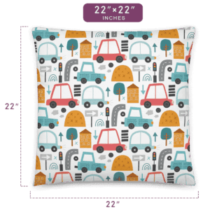 Playful Traffic Pattern Printed Pillow 22" x 22" Size