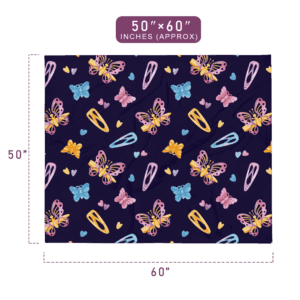 Lovely Butterfly Pattern Printed Navy Throw Blanket 60"x80" Size