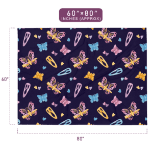 Lovely Butterfly Pattern Printed Navy Throw Blanket 60"x80" Size