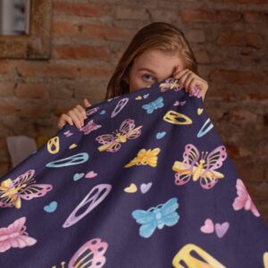 Lovely Butterfly Pattern Printed Navy Throw Blanket
